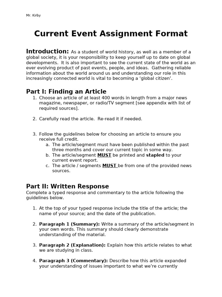 Current Event Assignment Guidelines | PDF | News | Public Sphere