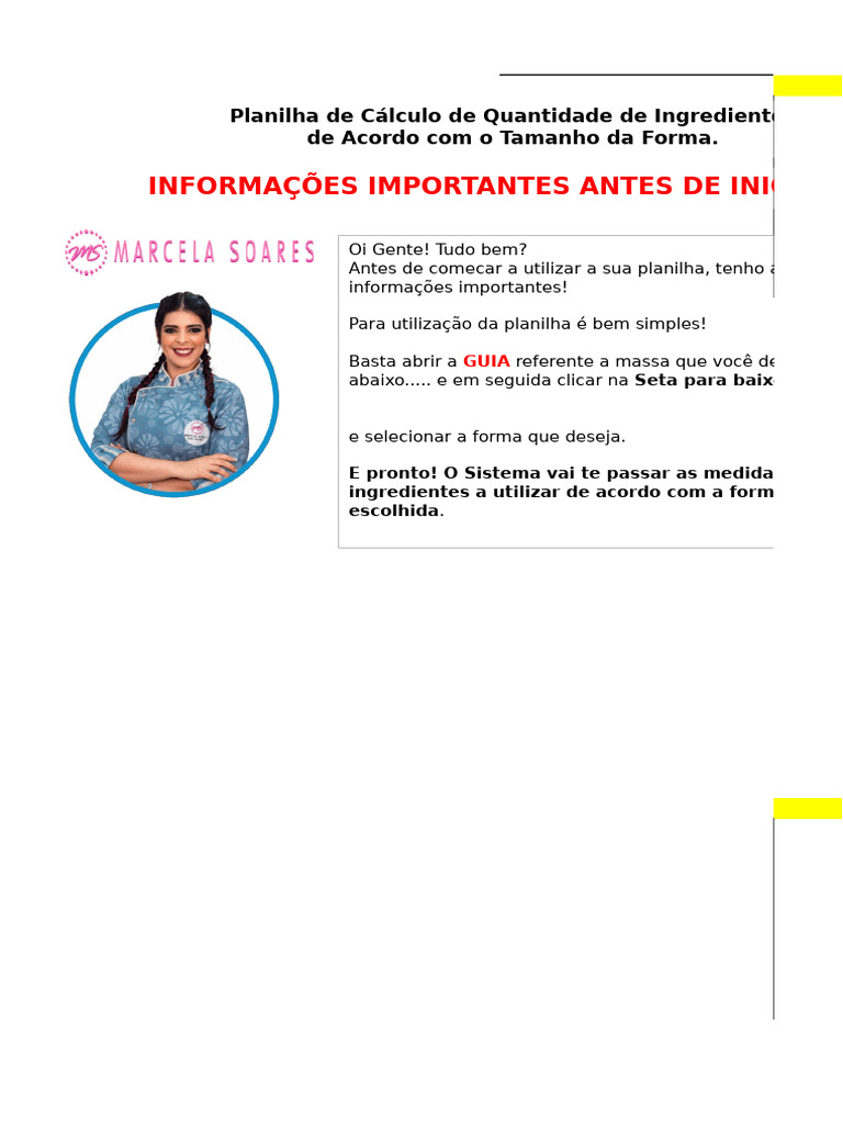 Planilha+de+Qtde+Ing. Forma+ +Marcela+Soares+ +V2.0 2 | PDF | Chocolate ...