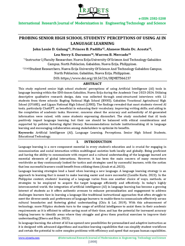 AI in Language Learning: Student Insights | PDF | Artificial ...