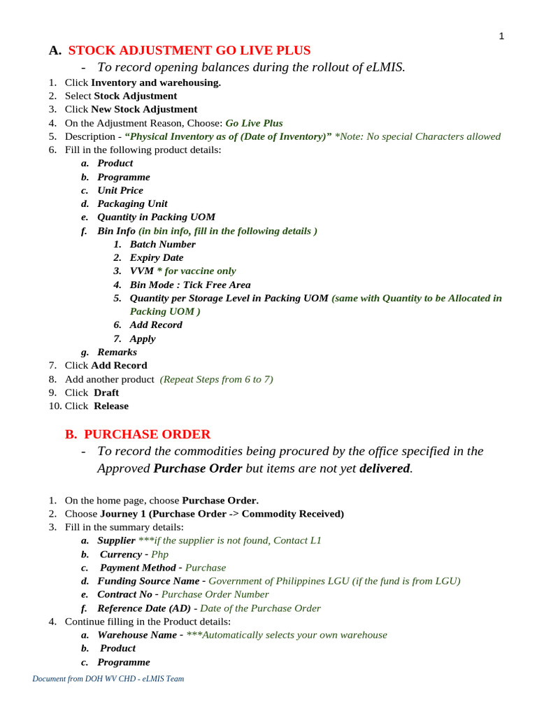 eLMIS Stock Adjustment & Order Guide | PDF | Warehouse | Receipt