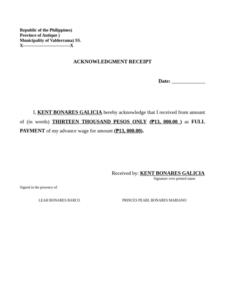 Acknowledgment Receipt for Wage Payment | PDF