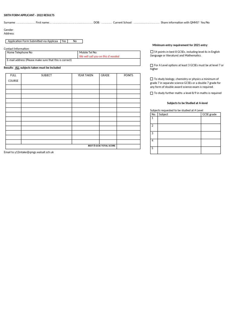 Sixth Form Application 2022 Results | PDF | Schools | Secondary Education