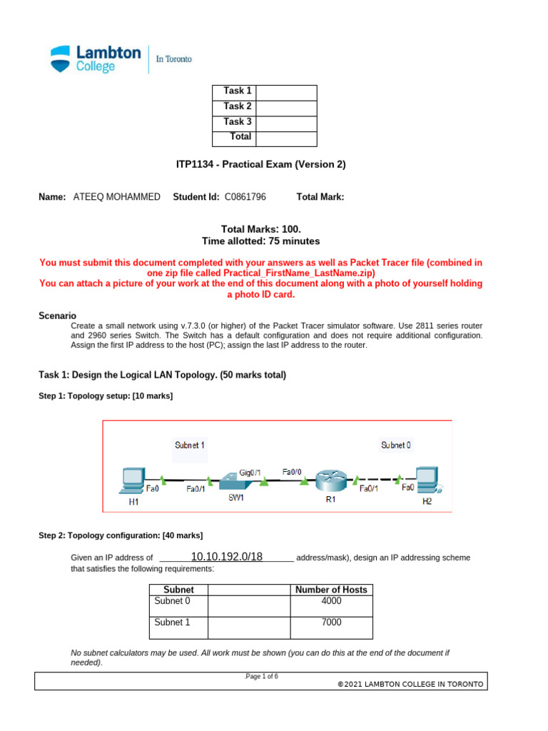 CCNA Practical Exam: Network Design | PDF | Ip Address | Router (Computing)