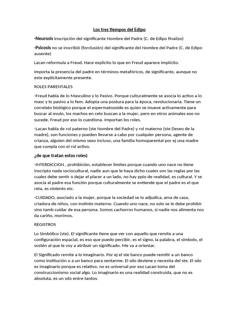 Roles Parentales y Edipo en Lacan | PDF | Jacques Lacan | Complejo de Edipo