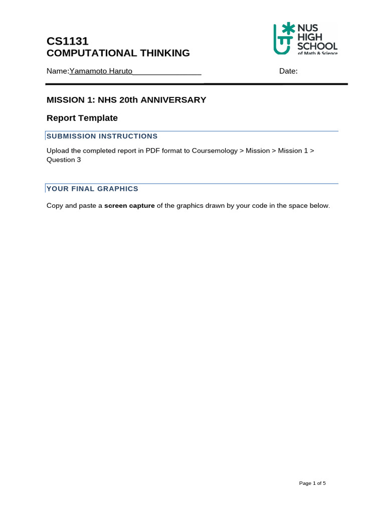 CS1131 Mission 1 (NHS 20th Anniversary) Report Template | PDF | Gear ...