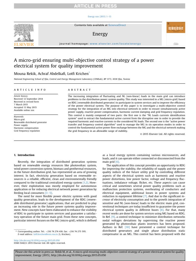Multi-Objective Control in Micro-Grids | PDF | Electrical Grid | Power ...