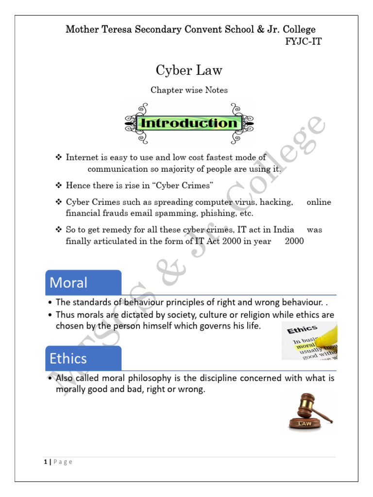 FYJC Notes Chap. 4 Cyber Law | PDF | Cybercrime | Password