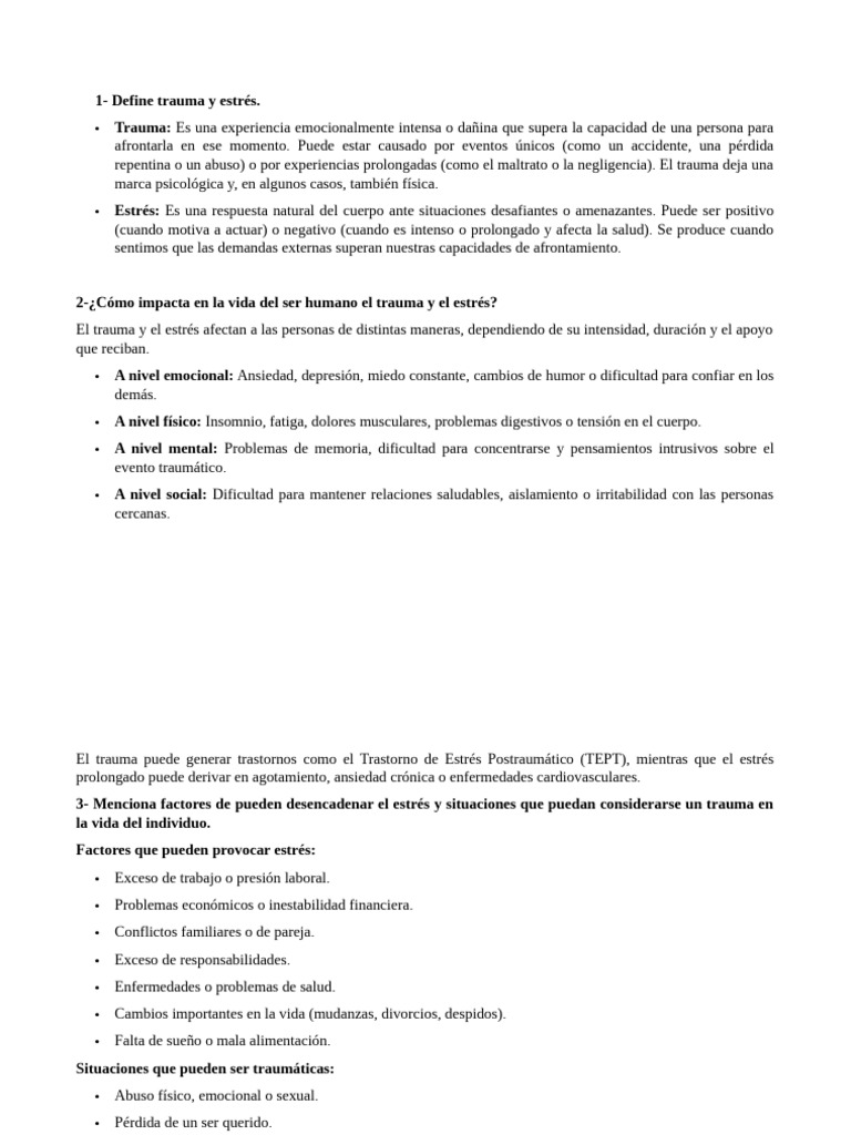 Estrés Post-Traumático | PDF | Estrés (biología) | Trauma psicólogico