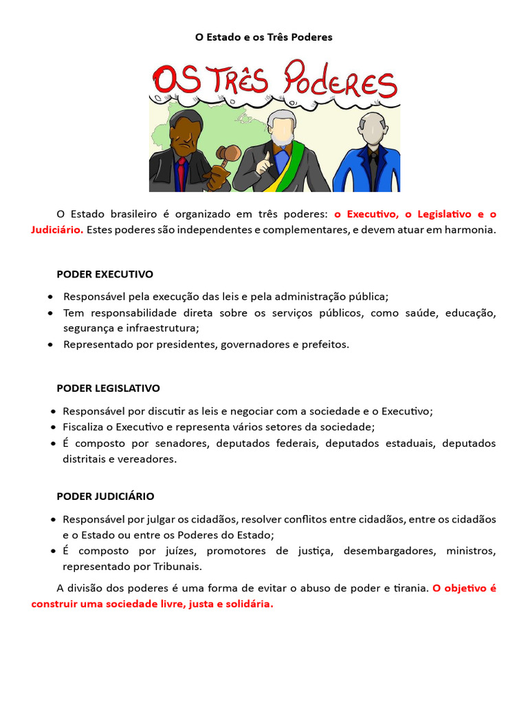 O Estado e Os Três Poderes | PDF | Separação de Poderes | Direito Público