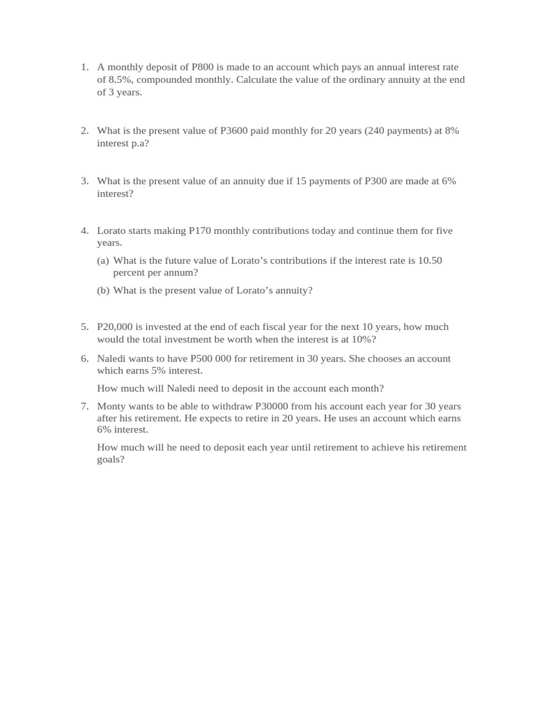 Annuity Calculation Worksheets | PDF