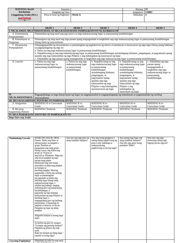 Q4 - GMRC - DLL - Week 1 | PDF