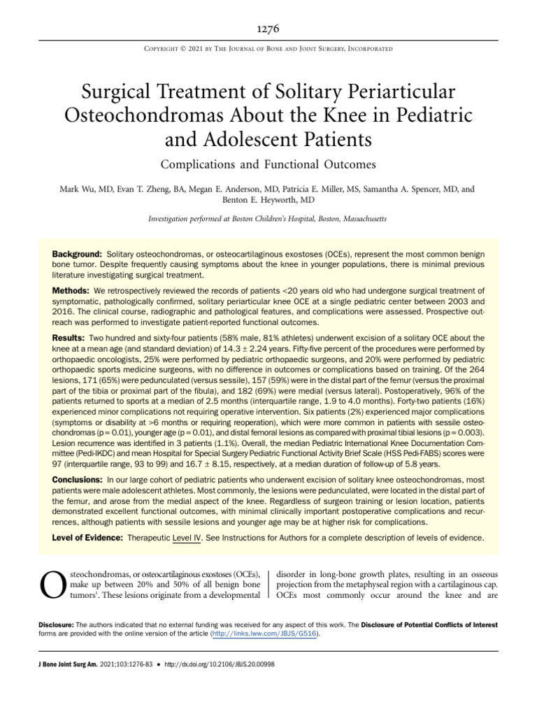 Surgical Treatment Of Solitary Periarticular Osteochondromas About The 
