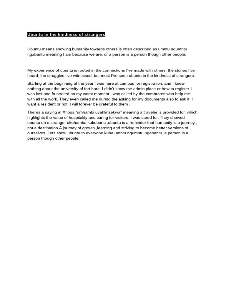 Ubuntu in The Kindness of Strangers | PDF