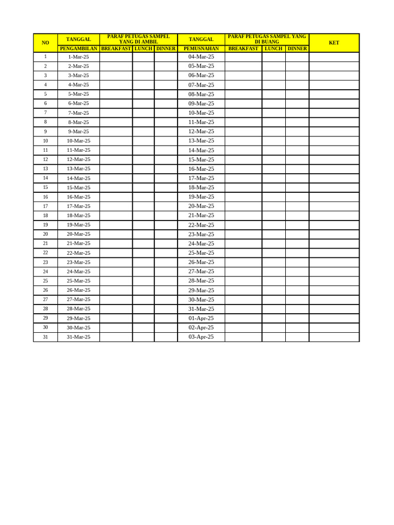 Meal Collection Schedule March 2025 | PDF
