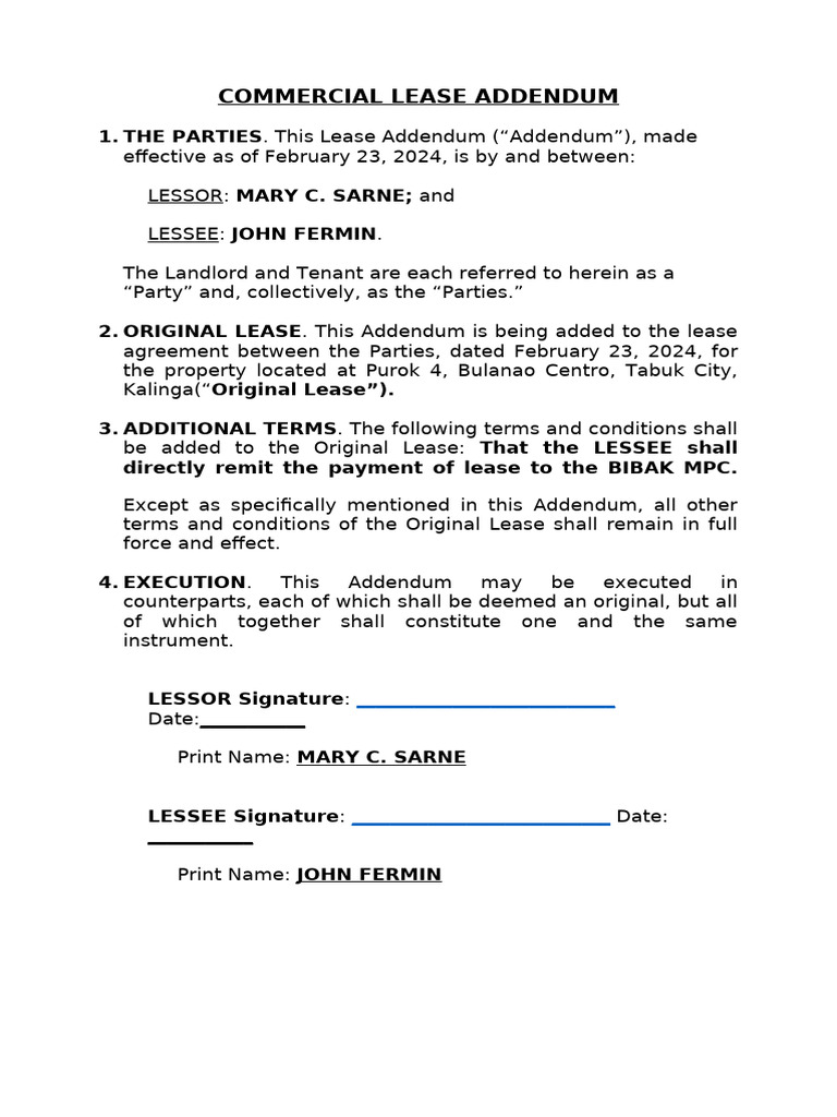 Commercial Lease Addendum Details | PDF