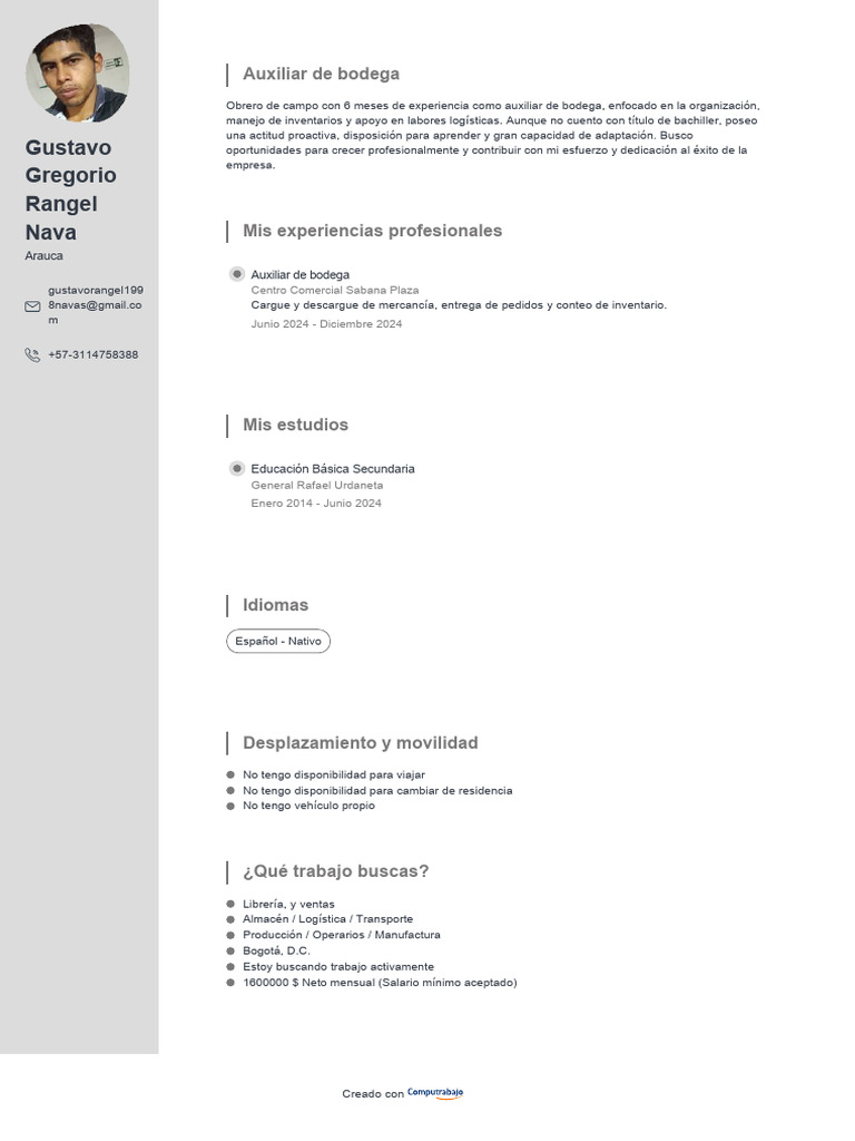 Auxiliar de bodega con experiencia laboral | PDF