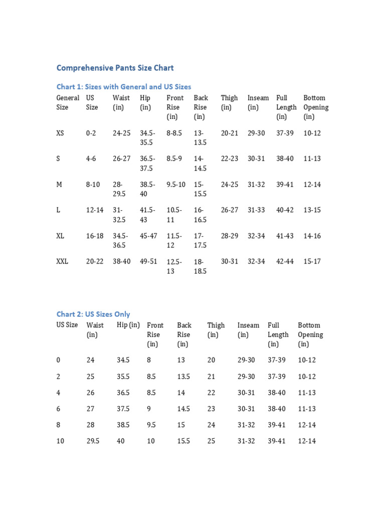 Ultimate Pants Size Guide Chart | PDF