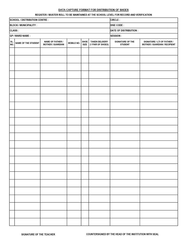 Shoe Distribution Register Format | PDF