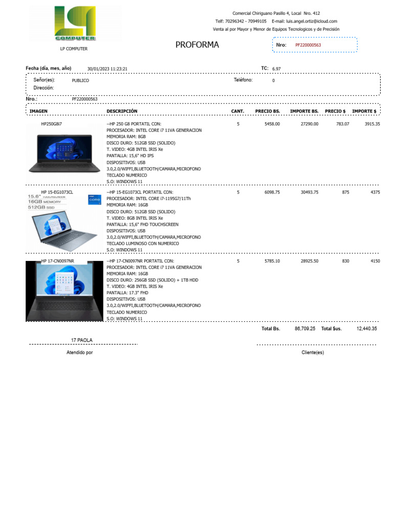 COTIZACION DE LAPTOPS INTEL I7 | PDF | Ordenador portátil | Disco duro
