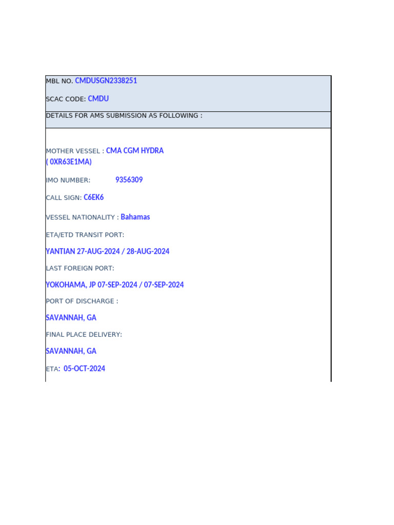 AMS Submission Details for Shipping | PDF | Shipping | Watercraft