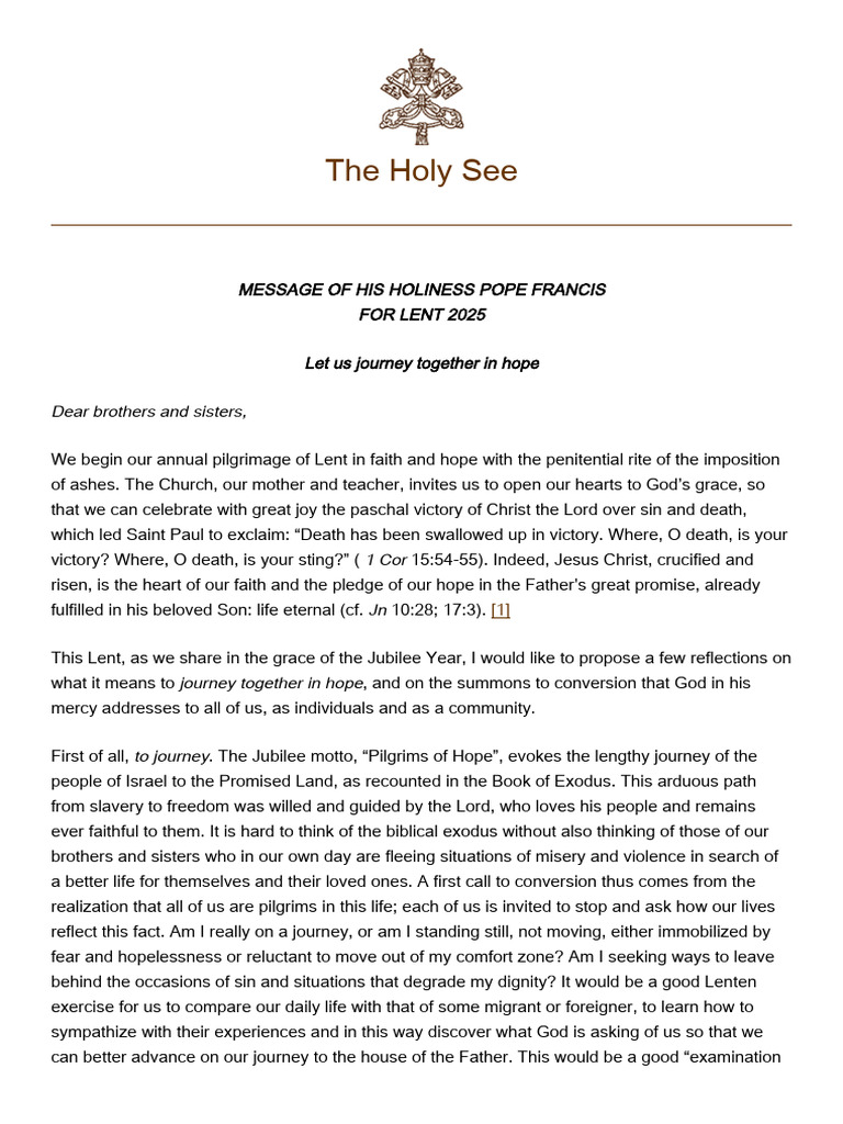 Holy Father's Message For Lent 2025 - 250303 - 181320 | PDF | Jesus | Lent