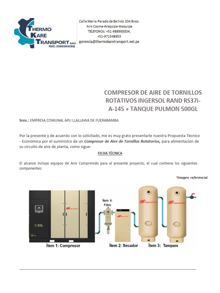 Propuesta Compresor Ingersoll Rand RS37i | PDF | Ingeniería de ...