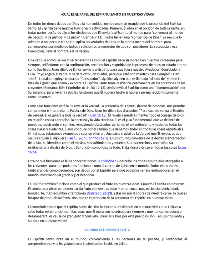 El Papel del Espíritu Santo en la Vida Cristiana | PDF | Cristo (título ...