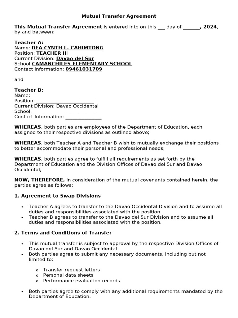 Mutual Transfer Agreement for Teachers | PDF | Government | Justice