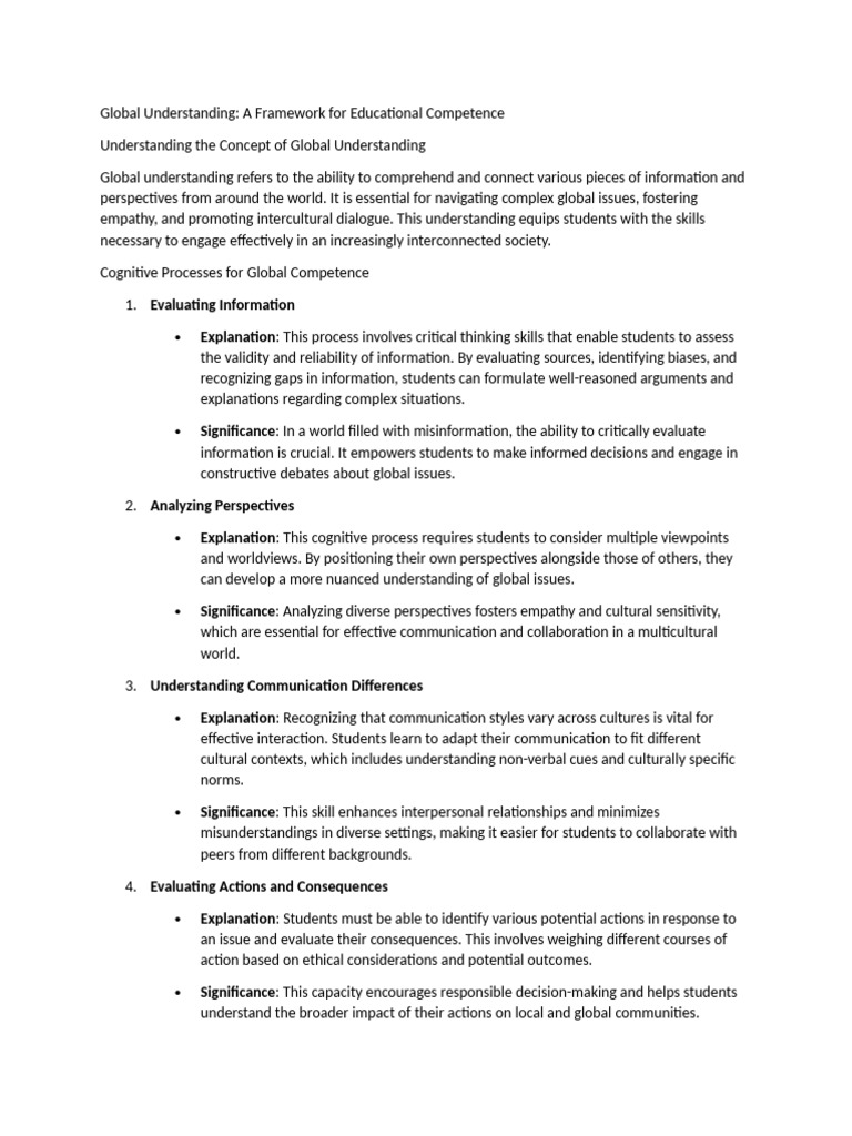 Global Understanding in Education Framework | PDF | Learning | Service ...