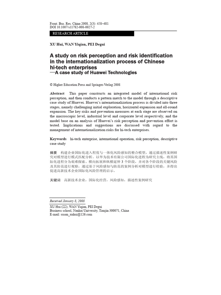 Risk Perception in Huawei's Globalization | PDF | Risk ...