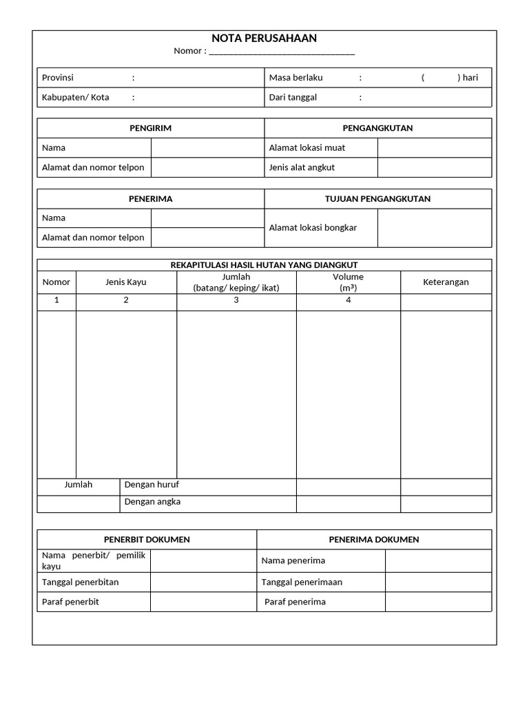 Nota Pengangkutan Hasil Hutan | PDF