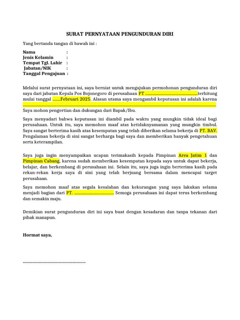 Template Surat Pengunduran Diri | PDF