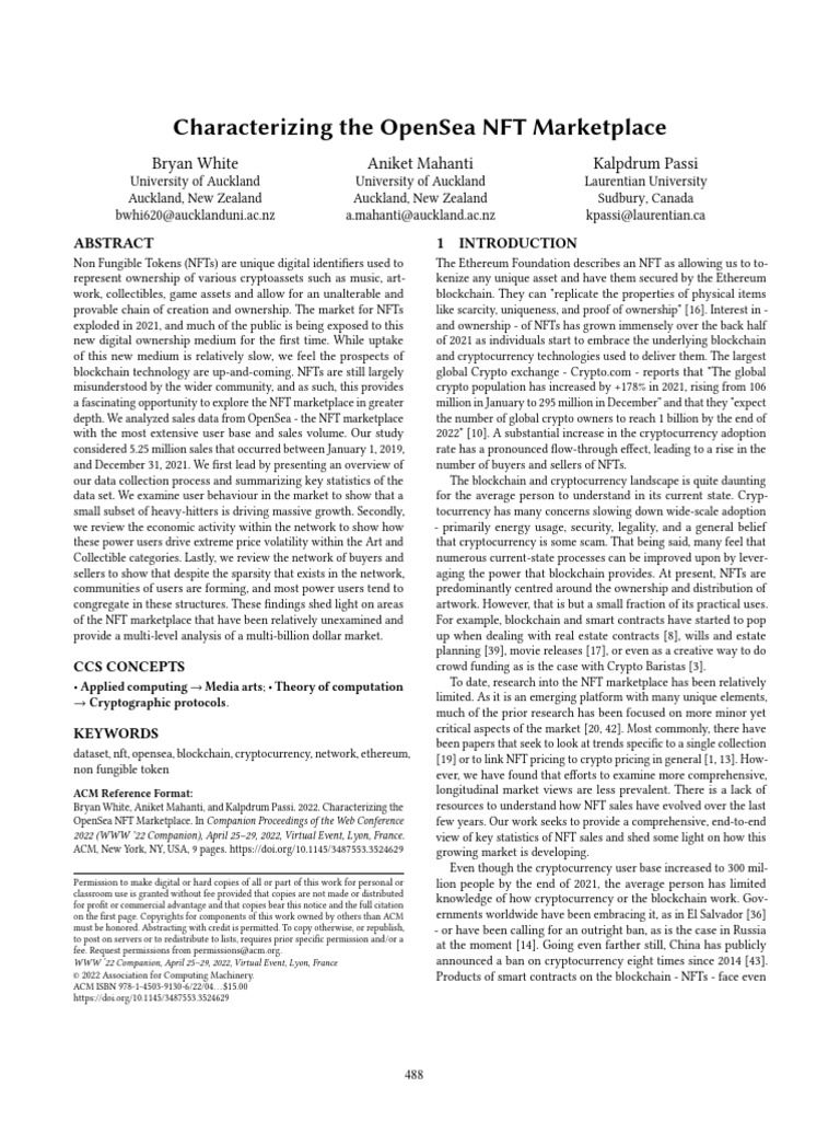 Characterizing The OpenSea NFT Marketpla | PDF | Cryptocurrency