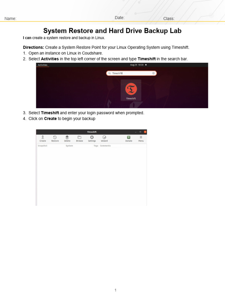 Linux System Restore with Timeshift | PDF