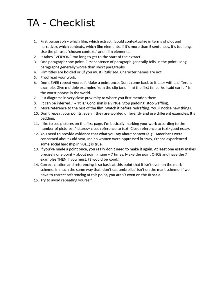 TA Check List | PDF