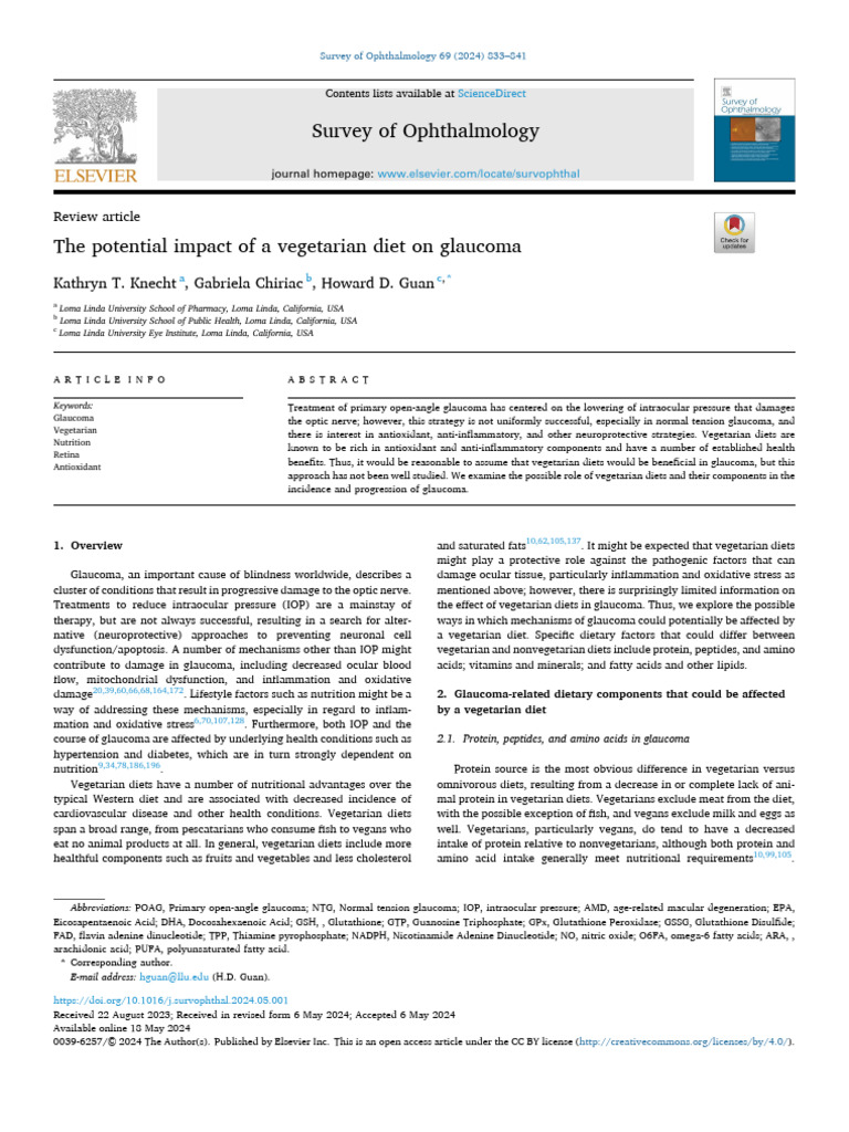 The Potential Impact of a Vegetarian Diet on Glauc | PDF | Diet ...