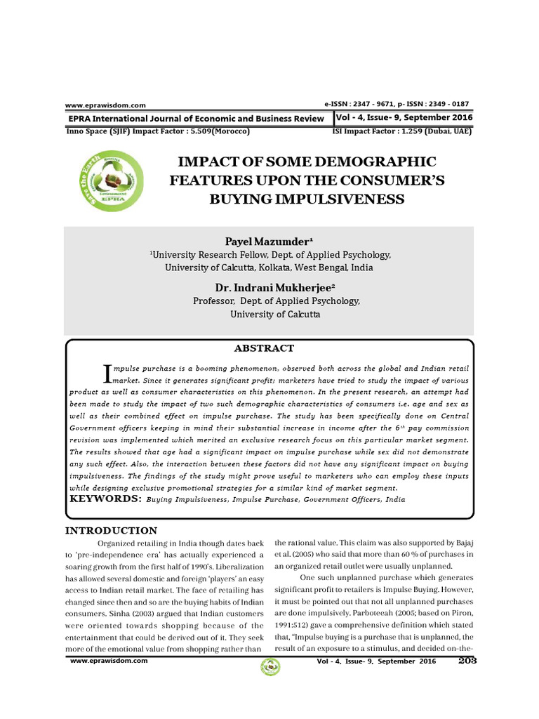 Demographics Impact on Impulse Buying | PDF | Impulsivity | P Value