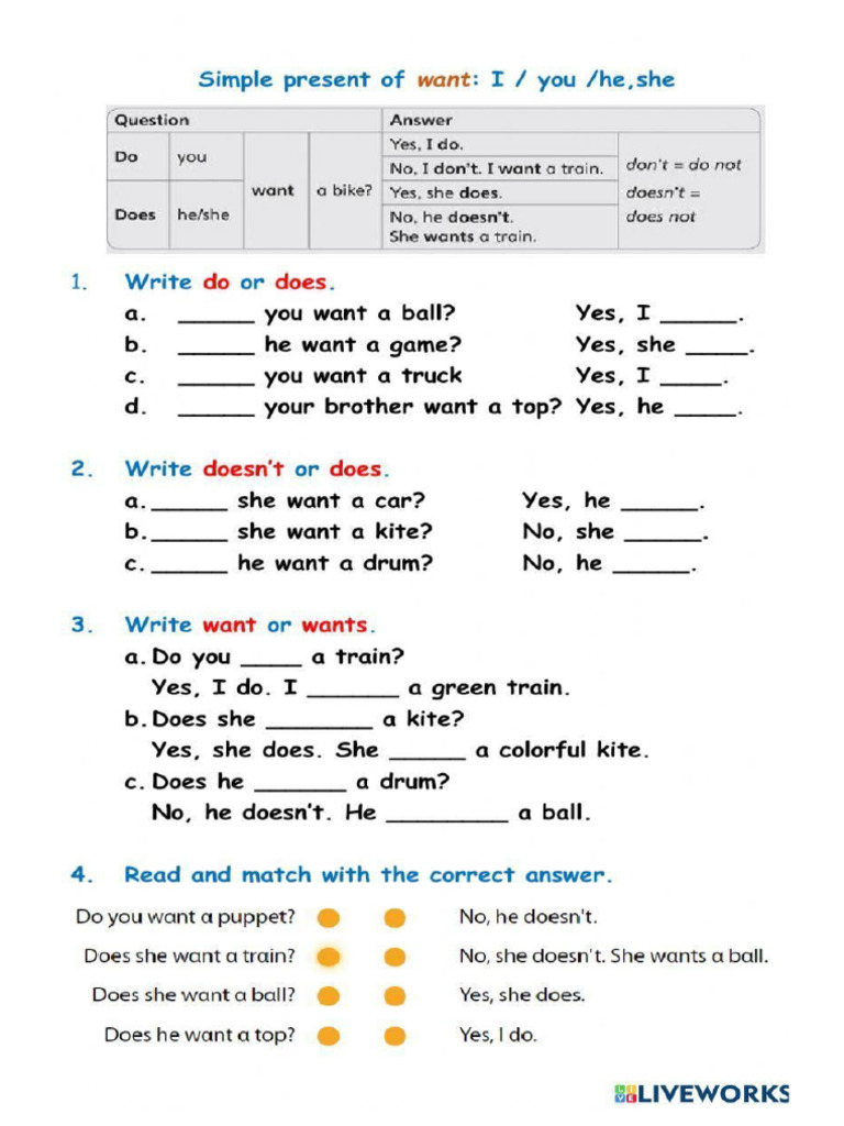 Want in Present Simple | PDF