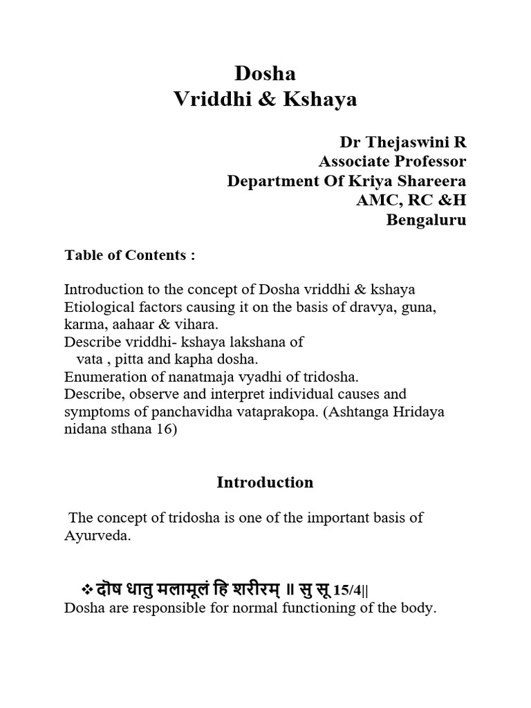 Dosha Vriddhi and Kshaya Overview | PDF | Foods | Foot
