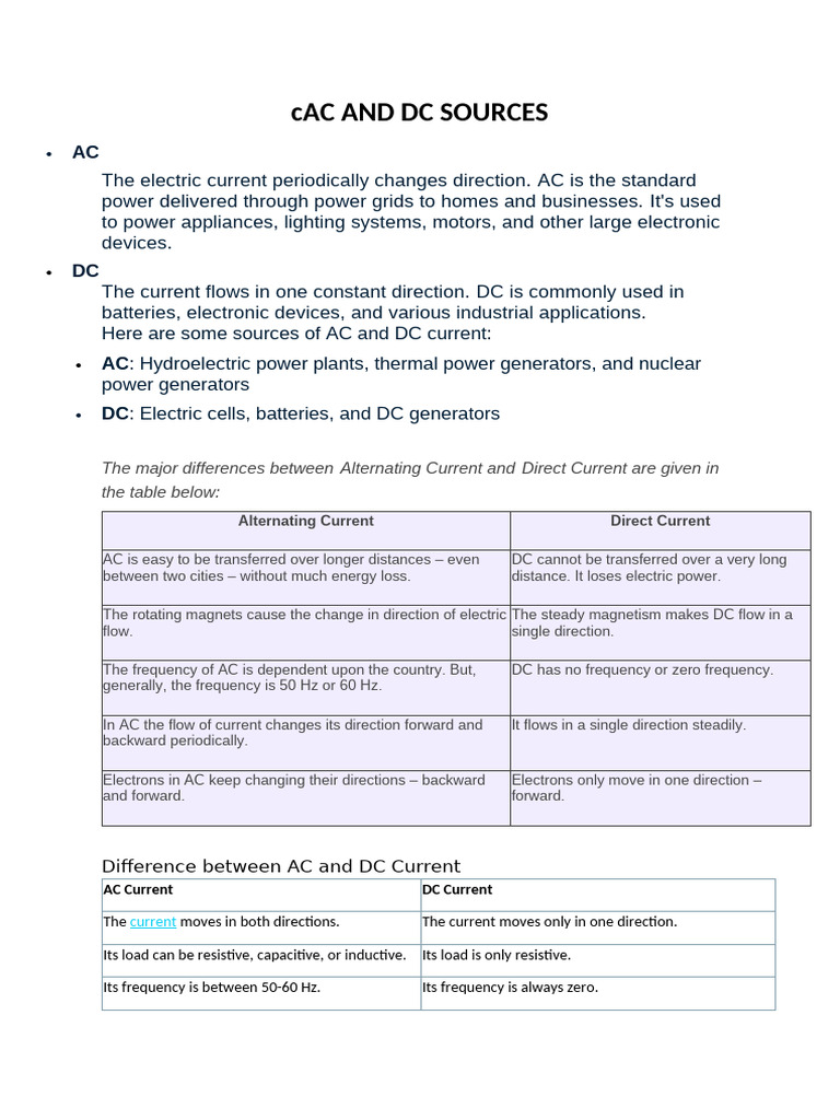 AC and DC Power Sources Explained | PDF | Power Supply | Electric Power