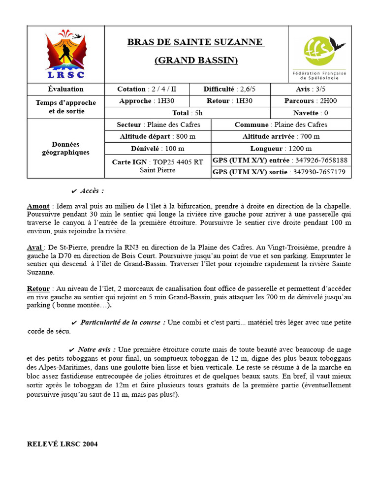Descente du Bras de Sainte Suzanne | PDF