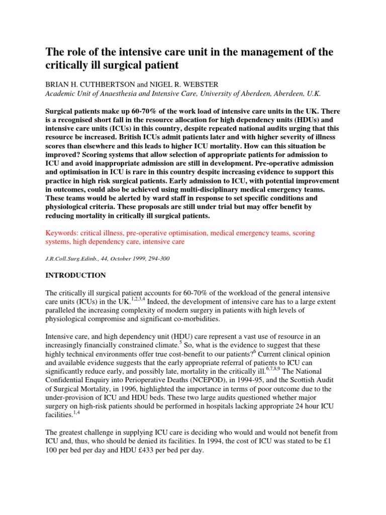 The Role of The Intensive Care Unit in The Management of The Critically ...