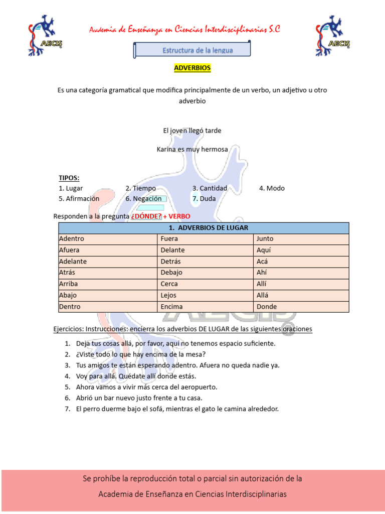 Tipos y Ejemplos de Adverbios | PDF | Adverbio | Semántica
