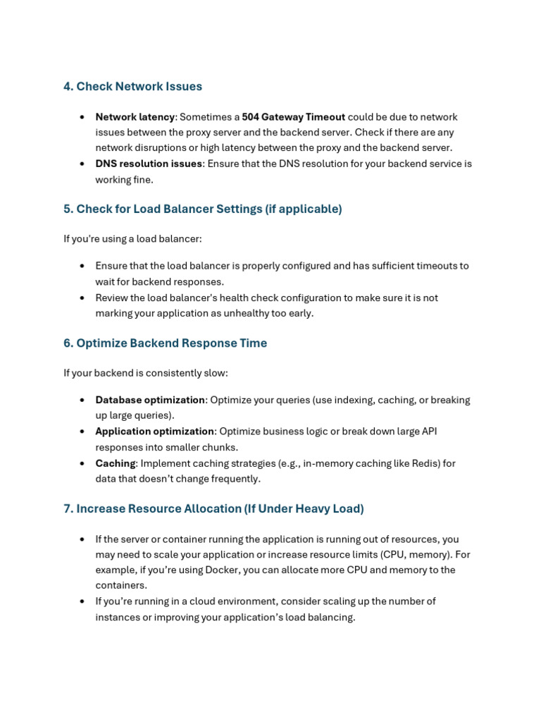 Troubleshooting 504 Gateway Timeout Errors | PDF