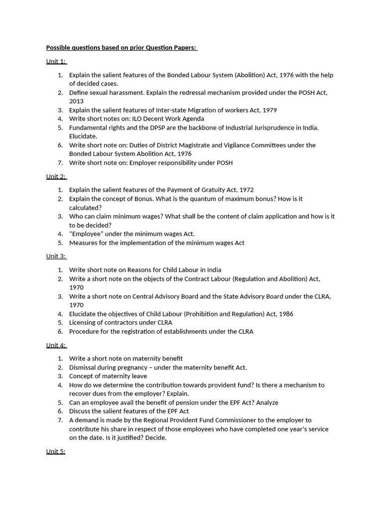 Key Legal Questions on Labour Laws in India | PDF | Employment | Wage