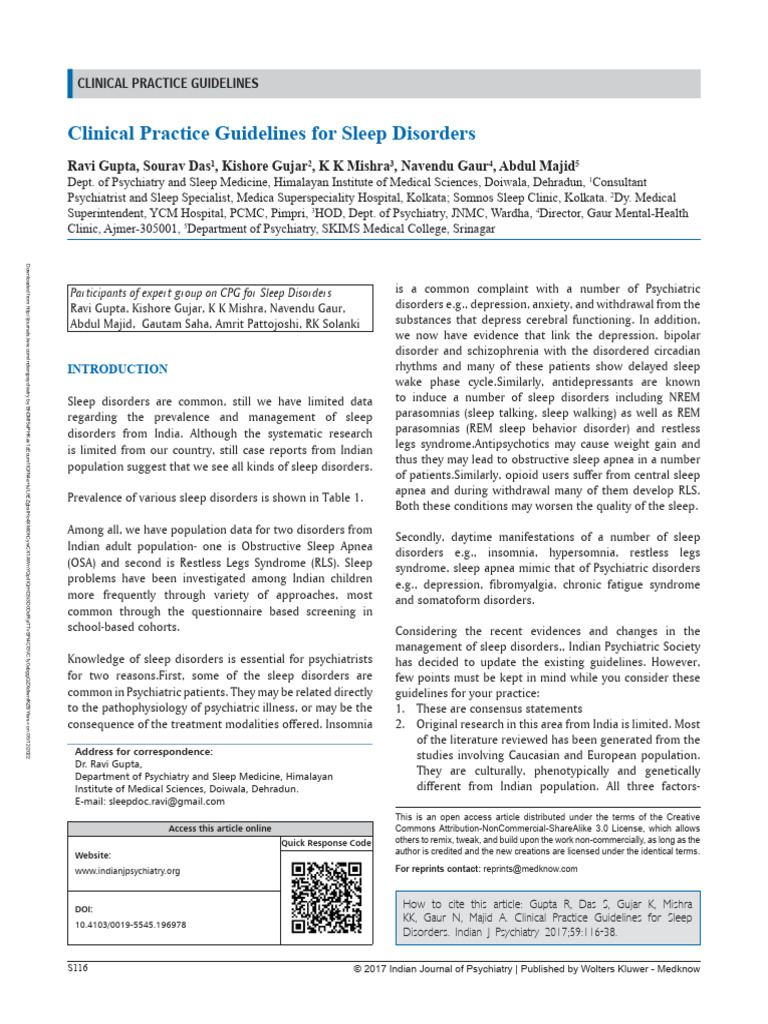 Clinical Guidelines for Sleep Disorders | PDF | Insomnia | Sleep Disorder