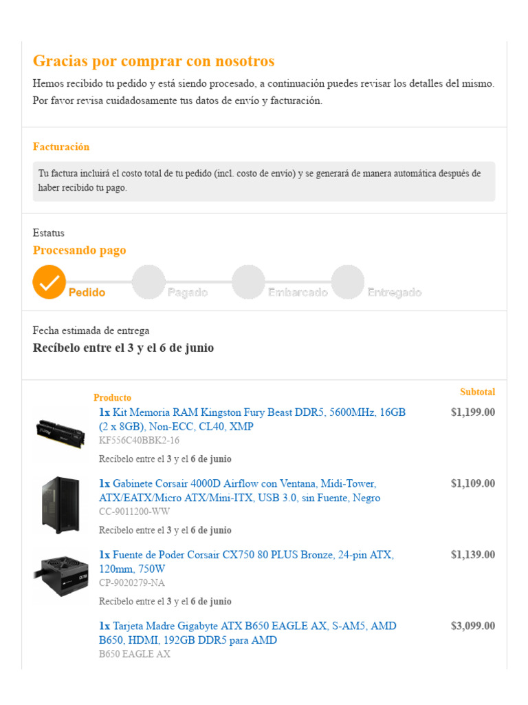 Confirmación de Pedido y Detalles | PDF | Compatibles con PC Ibm ...