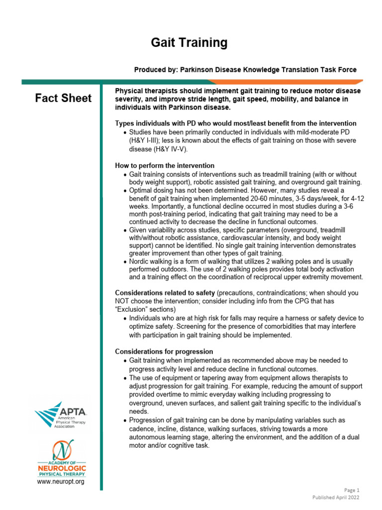 Gait Training for Parkinson's Disease | PDF | Walking | Balance (Ability)