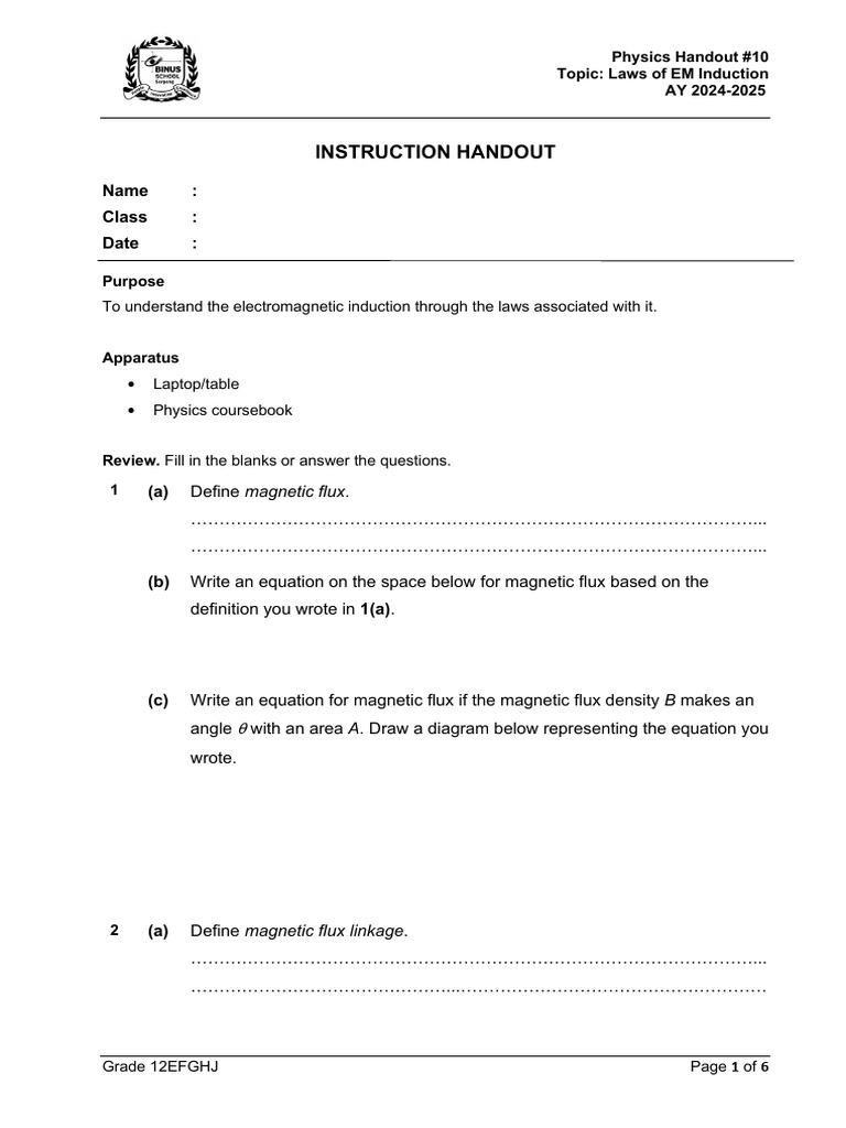 G12 Physics - Handout 10 | PDF | Electromagnetic Induction | Waves