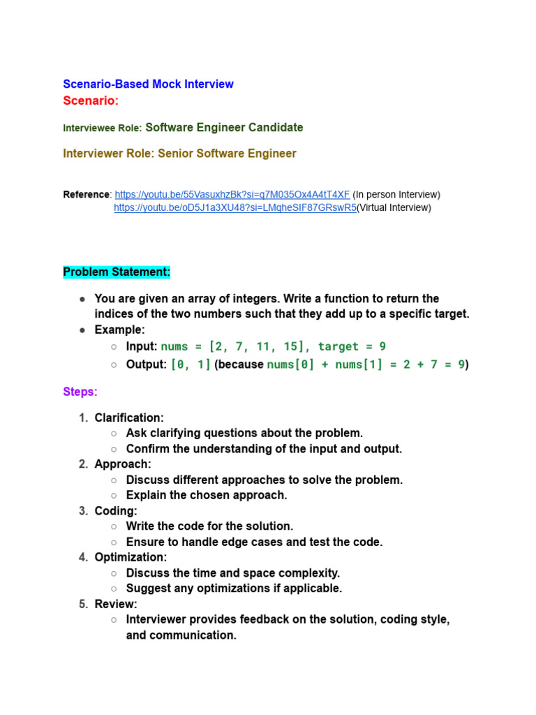 Software Engineer Mock Interview Guide | PDF